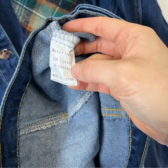 UPCYCLED Pendleton Wool Plaid Flannel Patchwork Denim Jacket REWORKED - Picture 7 of 7
